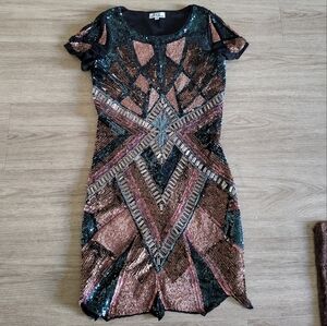 Spy Zone Exchange Elegant Beaded Mini Cocktail Dress Small